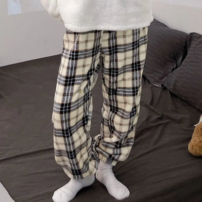 Winter Sleep Bottoms Women Coral Fleece Warm Thick Elastic Waist Trousers Casual Soft hermal Sleepwear Female Bottoms Trousers