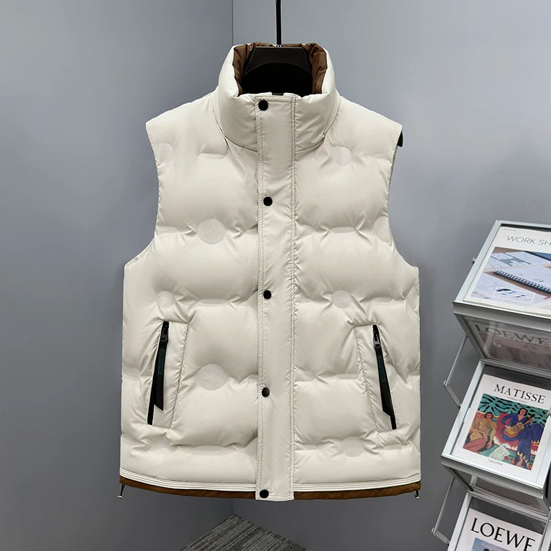 Autumn and Winter Men's Down Cotton Vest Men Windproof Warm Vest Jackets New Trend Fashion Zipper Hooded Solid Color Vest Coat