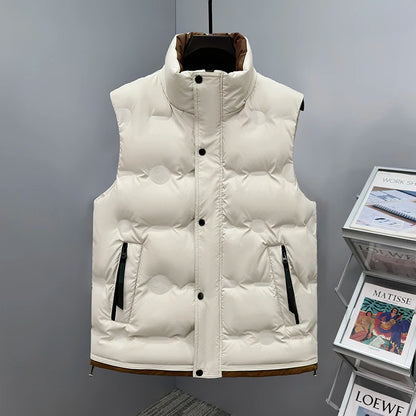 Autumn and Winter Men's Down Cotton Vest Men Windproof Warm Vest Jackets New Trend Fashion Zipper Hooded Solid Color Vest Coat
