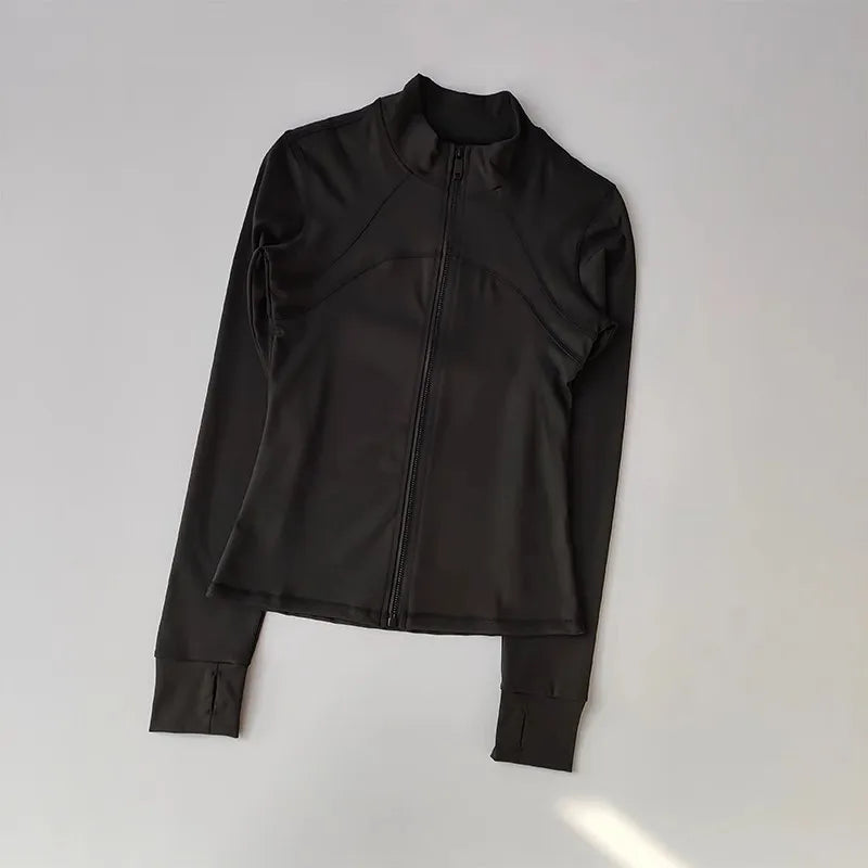 Women's Windproof Workout Jacket Stand Collar Long Sleeve Running Top for Fall Winter Training