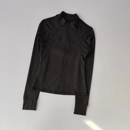 Women's Windproof Workout Jacket Stand Collar Long Sleeve Running Top for Fall Winter Training
