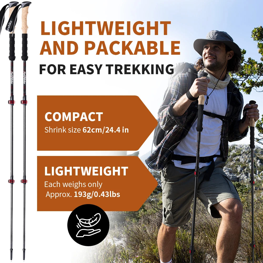 Naturehike Trekking Poles 2 Poles Ultralight Carbon Fiber Walking Sticks Outdoor Folding Portable Climb Hiking Telescopic Poles