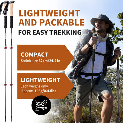 Naturehike Trekking Poles 2 Poles Ultralight Carbon Fiber Walking Sticks Outdoor Folding Portable Climb Hiking Telescopic Poles