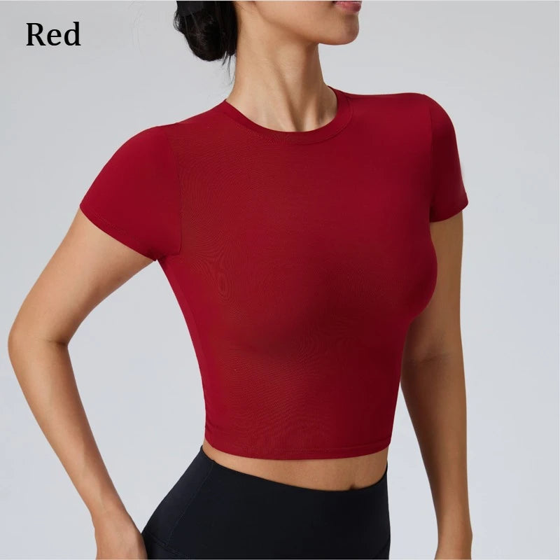 Women Yoga Top Workout Clothes Sport T Shirts Fitness Clothes Short Sleeve Yoga Shirt Gym Crop Top Running Active Wear Sport Top