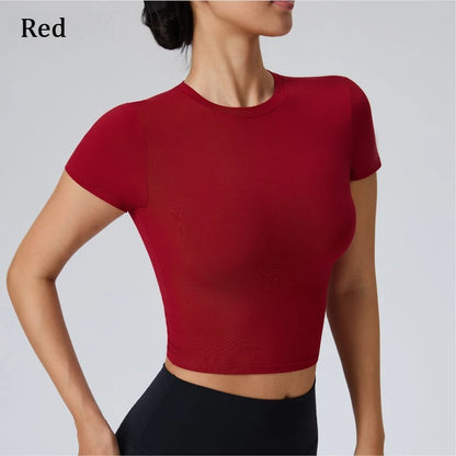 Women Yoga Top Workout Clothes Sport T Shirts Fitness Clothes Short Sleeve Yoga Shirt Gym Crop Top Running Active Wear Sport Top