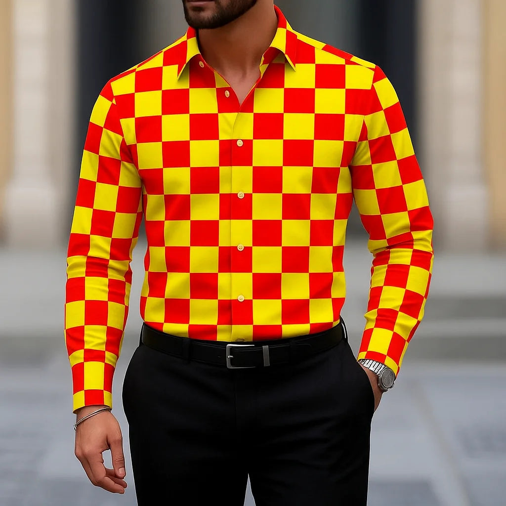 2025 Men's Long Sleeve Shirt Casual Slim Fit Button Down Shirt Striped Bright Yellow Shirts For Men Fashion Top Blouse Male Tees