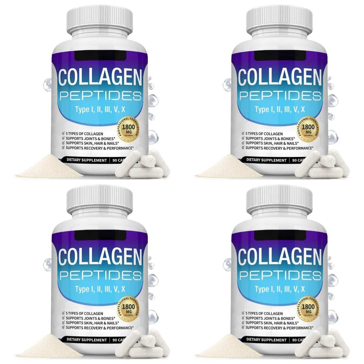 Collagen Peptides Capsules with 5 Types of Collagen for Joints, Bones, Skin, Hair & Nails Wellness Support, Adults, 90 Capsules
