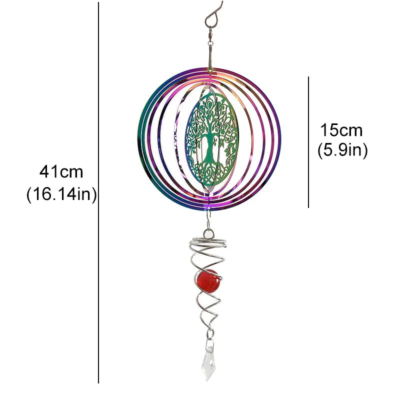 3D Rotating Wind Spinner Tree Of Life Balcony Garden Decoration Outdoor Hanging Wind Chimes Pendant Stained Glass Sun Catcher