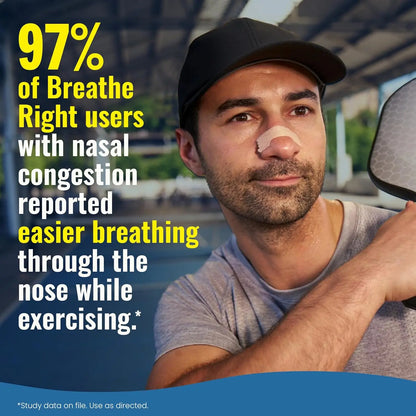 Breathe Right Sport Nasal Strips, Sweat‑Resistant ActiveVent Tan 44 Counts, Extra Strength Drug‑Free, Secure Hold During Workout, Easier Nasal Breathing for Sports Exercise & Sleep