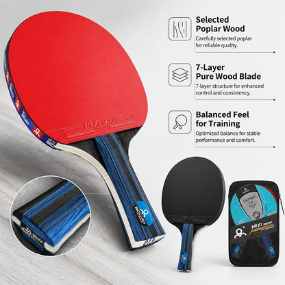 5 stars Table Tennis Rackets Professional High Performance Sets with bag Carrying Case Training Pure Solid Wood High Elasticity