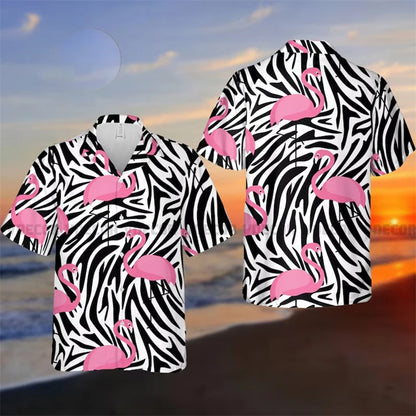Anime Cartoon Flamingo Funny Shirt For Men Retro Plant 3D Print Leisure Quickly Dry Button Shirts Summer Street Popular Blouse