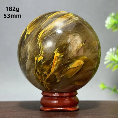 Energy Tiger Skin Smelting Stone Crystal Ball Aura Meditation Witchcraft Prayer Wealth Home Decoration Holiday Gift + Base