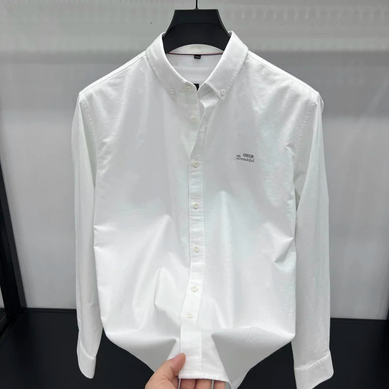 Advanced 100% cotton Oxford spun long sleeve shirt autumn brand fashion business square collar top Korean casual men's clothing
