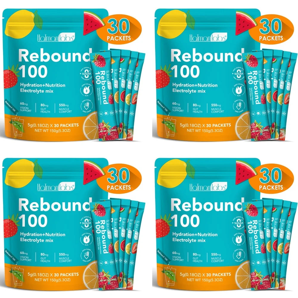 Halmonlabs Rebound 100 Electrolyte Mix Powder Daily Hydration Support with Calcium, Magnesium, Potassium & Sodium 30 Packets