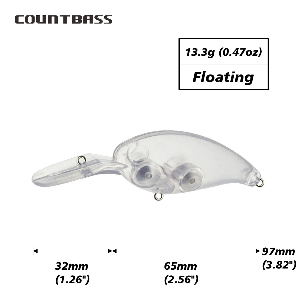 Countbass 10Pcs Blank Hard Lure Bodies, Deep Floating Crankbaits 65mm/2.6" 13.5g/0.47oz, Unpainted Fishing Baits, Plug, Wobblers