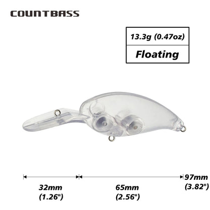 Countbass 10Pcs Blank Hard Lure Bodies, Deep Floating Crankbaits 65mm/2.6" 13.5g/0.47oz, Unpainted Fishing Baits, Plug, Wobblers