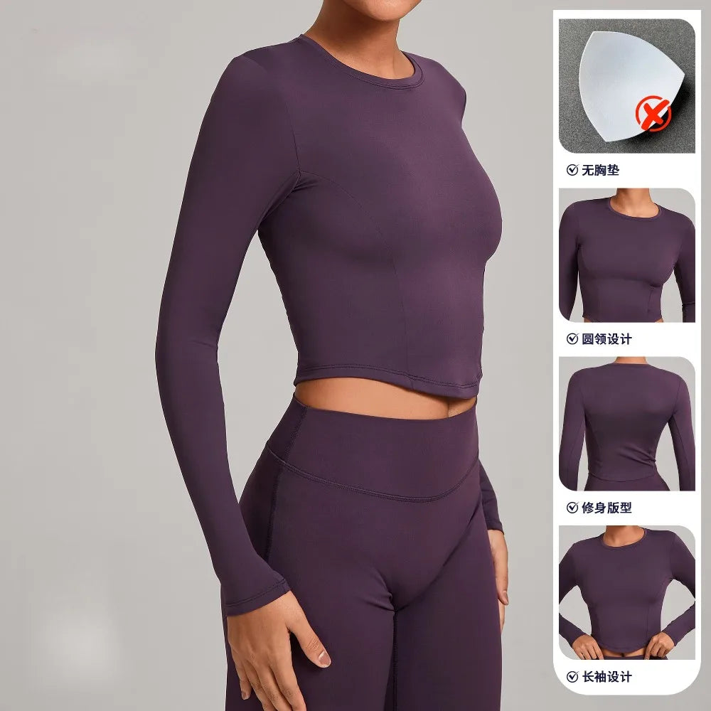Gym Workout Top Women's Winter Tight-Fitting Long-Sleeved Yoga Sports Fitness Clothes Pilates Running Sports Long-Sleeved Tops