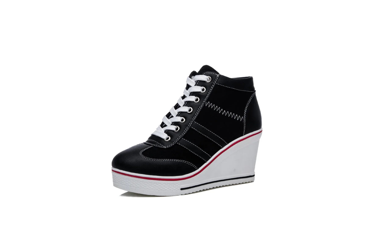 Women's Shoes 2026 New Wedge Heel Casual Canvas Shoes Women's Side Chain Lace-up Platform Shoes 8 Cm High Heel Shoes