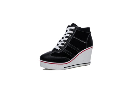 Women's Shoes 2026 New Wedge Heel Casual Canvas Shoes Women's Side Chain Lace-up Platform Shoes 8 Cm High Heel Shoes