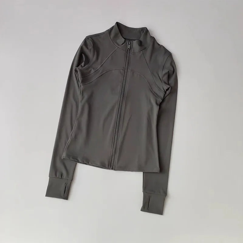 Women's Windproof Workout Jacket Stand Collar Long Sleeve Running Top for Fall Winter Training