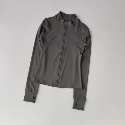 Women's Windproof Workout Jacket Stand Collar Long Sleeve Running Top for Fall Winter Training