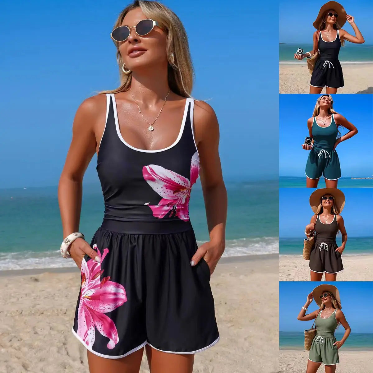 Conservative Pure Color One-Piece Swimsuit Women's Sports Bikini Cross-Border Popular Swimwear High Elasticity Quick Dry