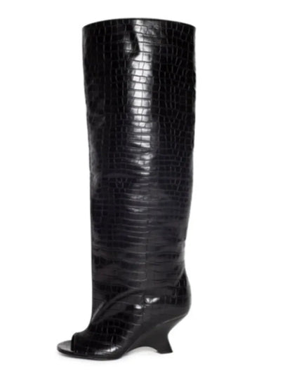 2026Women's Fish Mouth Thick High Heels Knee Length Cool Boots Slant Heel Fashion Show Large Size Spring/Summer Women's Boots