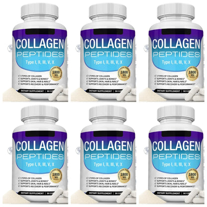 Collagen Peptides Capsules with 5 Types of Collagen for Joints, Bones, Skin, Hair & Nails Wellness Support, Adults, 90 Capsules