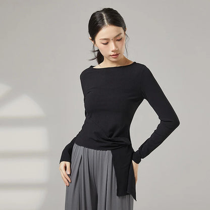 Women Modern Dance Practice Clothes Top Long Sleeve Shirt Hem Bandage Elegant Slim Adult Performance Latin Competition Dancewear