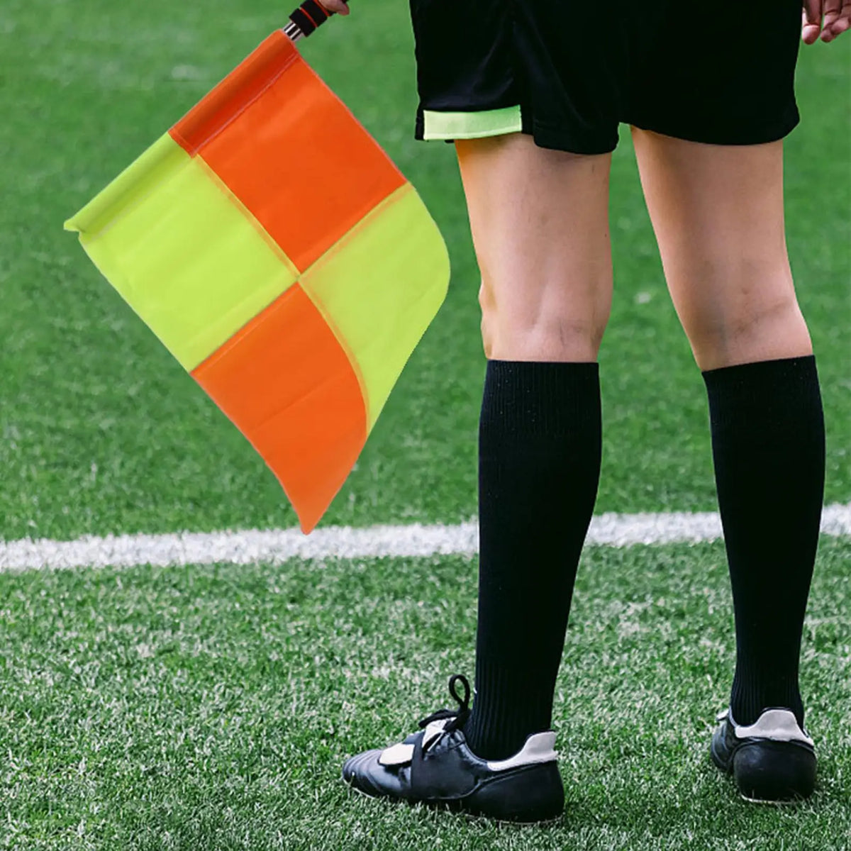 Football Referee Flag 2 Pieces Linesman Volleyball Flags Orange And Yellow Ergonomic Handle Soccer Coaching Equipment