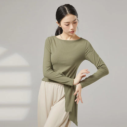 Women Modern Dance Practice Clothes Top Long Sleeve Shirt Hem Bandage Elegant Slim Adult Performance Latin Competition Dancewear