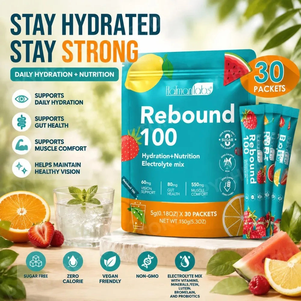 Hatmanlabs Rebound 100 Electrolyte Mix Powder Sugar Free with Potassium Magnesium Zinc Supports Muscle Comfort 30 Packets