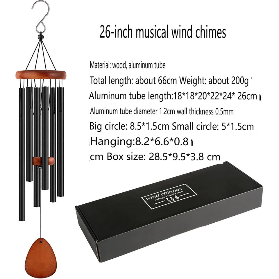 1pc 6 Tubes Aluminum Alloy Wind Chimes with Hook Black Bells for Outside Home Wedding Party Memorial Decoration Ornaments Gifts