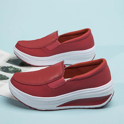 2026 Women's Shoes Spring Genuine Leather Soft Outsole Work Shoes Female Black Swing Woman Plus Size Wedges Single