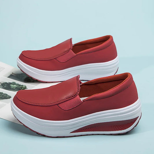 2026 Women's Shoes Spring Genuine Leather Soft Outsole Work Shoes Female Black Swing Woman Plus Size Wedges Single