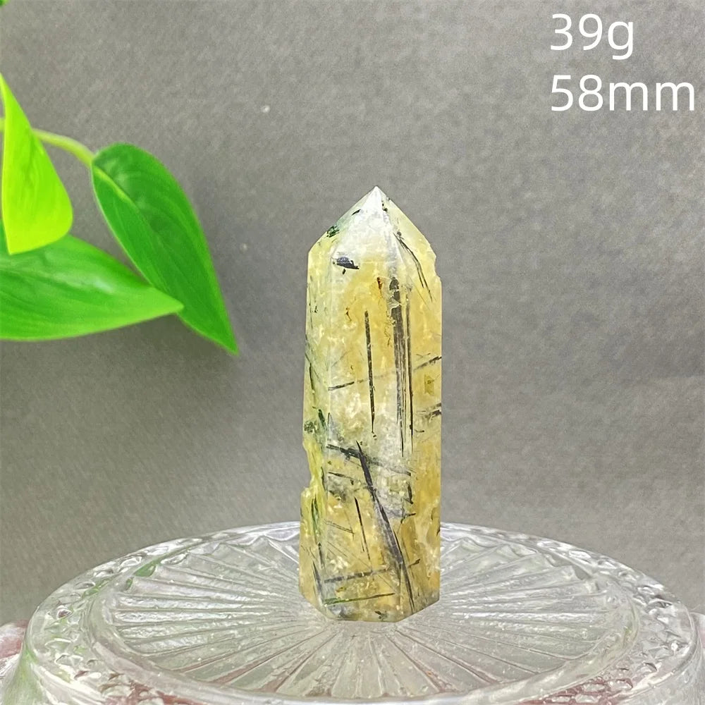 1PC Natural Green Grape Black Hair Crystal Tower Crystal Obelisk for Meditation Chakra Home Decor Magic Gemstone