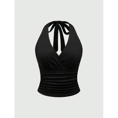 Retro Leopard Print Backless Fashion Sleeveless Summer Women's Casual Halterneck Vest Sexy Backless Lace-up Top Ropa Para Mujer