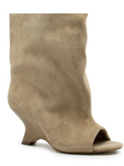 2026Women's Fish Mouth Thick High Heels Knee Length Cool Boots Slant Heel Fashion Show Large Size Spring/Summer Women's Boots