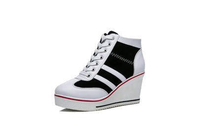 Women's Shoes 2026 New Wedge Heel Casual Canvas Shoes Women's Side Chain Lace-up Platform Shoes 8 Cm High Heel Shoes