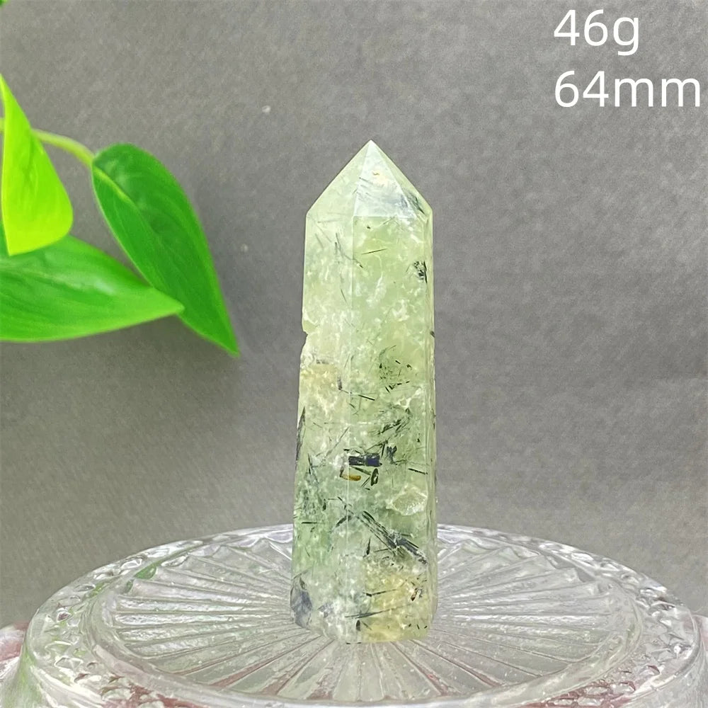 1PC Natural Green Grape Black Hair Crystal Tower Crystal Obelisk for Meditation Chakra Home Decor Magic Gemstone