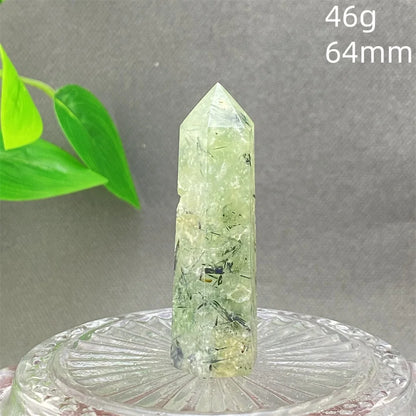 1PC Natural Green Grape Black Hair Crystal Tower Crystal Obelisk for Meditation Chakra Home Decor Magic Gemstone