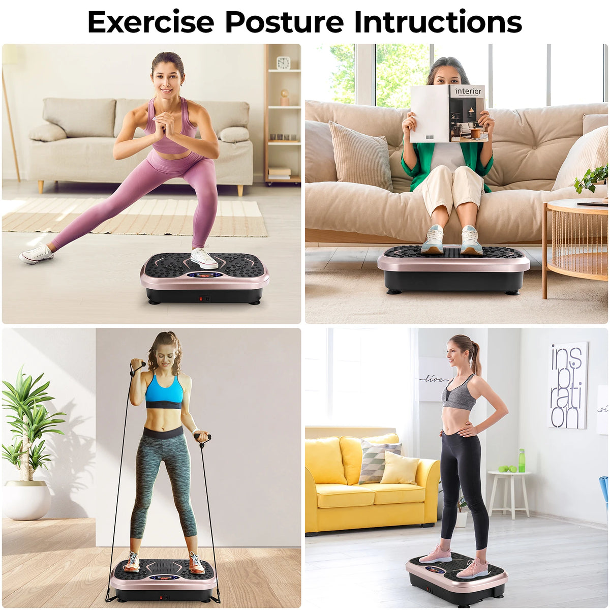 Vibration Plate Exercise Machine - Whole Body Workout Vibration Fitness Platform w/ Loop Bands - Home Training Equipment