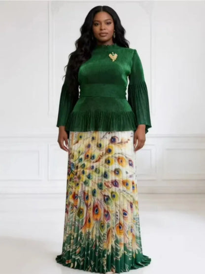 African Miyake Folds 2026 New Printing Set Loose Fashion Loose Women's Clothing Pleated Skirt Two-piece Set