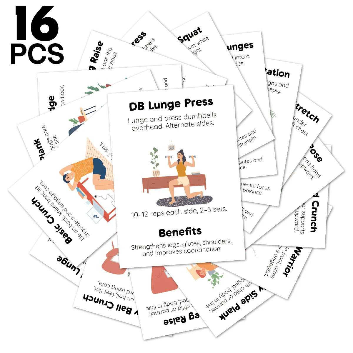 16pcs Home Workout Exercise Cards,Illustrated Guide With Instructions,Portable Fitness Flashcards For Training,Yoga,Fitness Gift