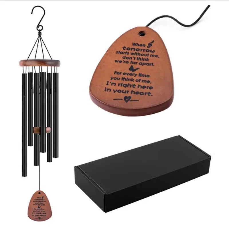 1pc 6 Tubes Aluminum Alloy Wind Chimes with Hook Black Bells for Outside Home Wedding Party Memorial Decoration Ornaments Gifts