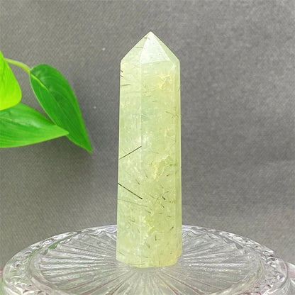 1PC Natural Green Grape Black Hair Crystal Tower Crystal Obelisk for Meditation Chakra Home Decor Magic Gemstone