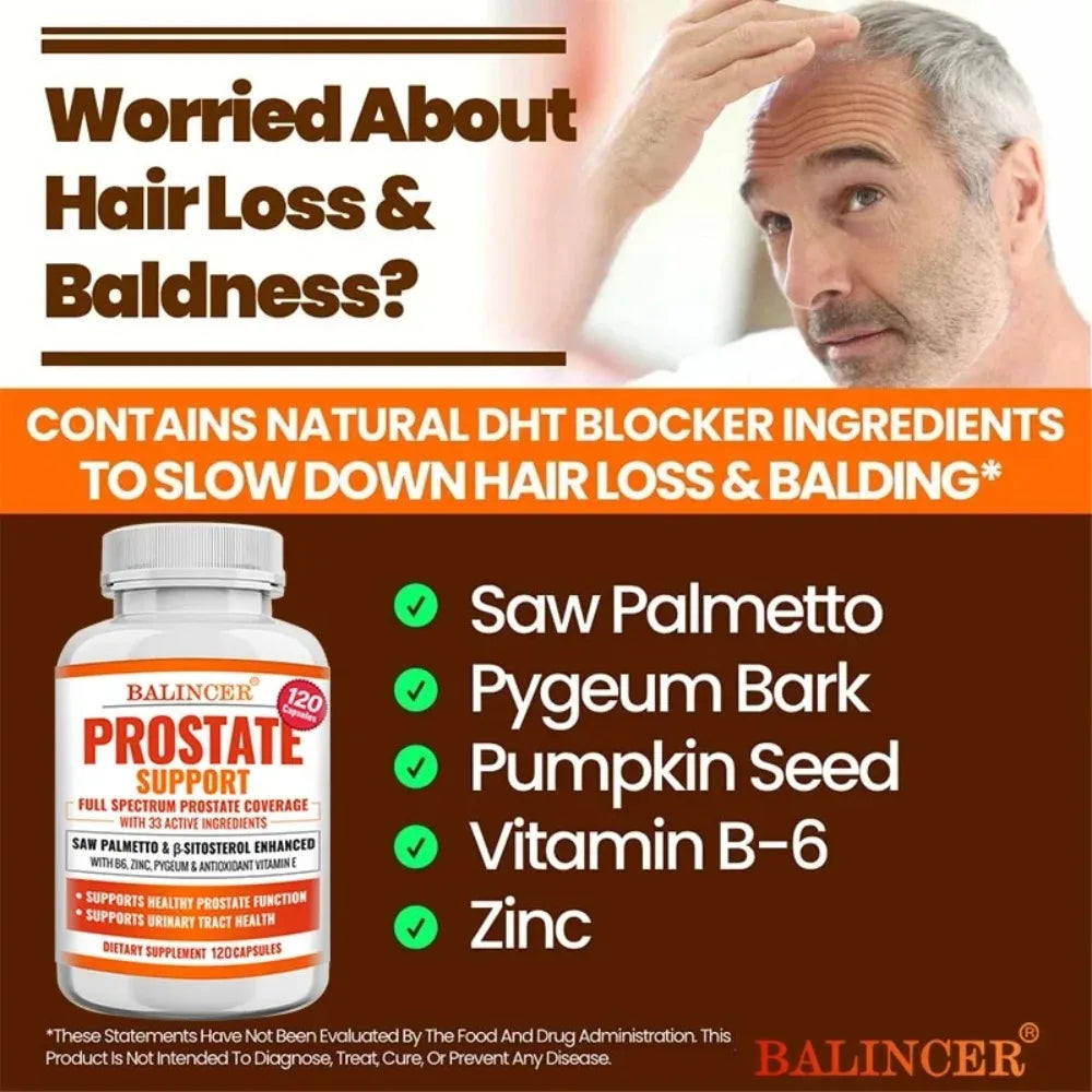 Prostate Supplements, Saw Palmetto Prostate Health Support with 33 Ingredients for Healthy Urination Frequency & Improve Sleep