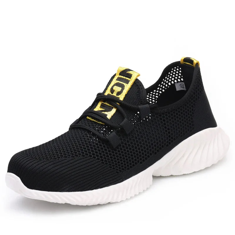Summer Mesh Safety Shoes Breathable Lightweight Black Iron Toe Work Shoes Anti-slip Sports Safety Work Sneakers for Men Women