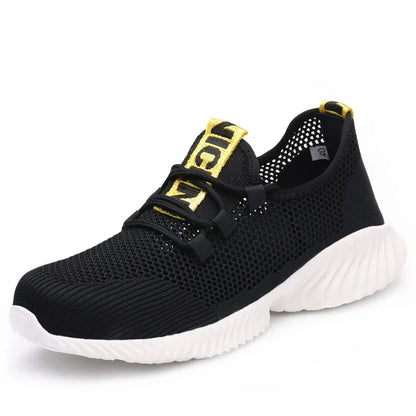 Summer Mesh Safety Shoes Breathable Lightweight Black Iron Toe Work Shoes Anti-slip Sports Safety Work Sneakers for Men Women