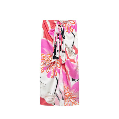 KLKXMYT Women Set Fashion Satin Printed Ruched Tops+High Waist Elegant Midi Skirt Casual 2026 Spring Summer Woman Outfit